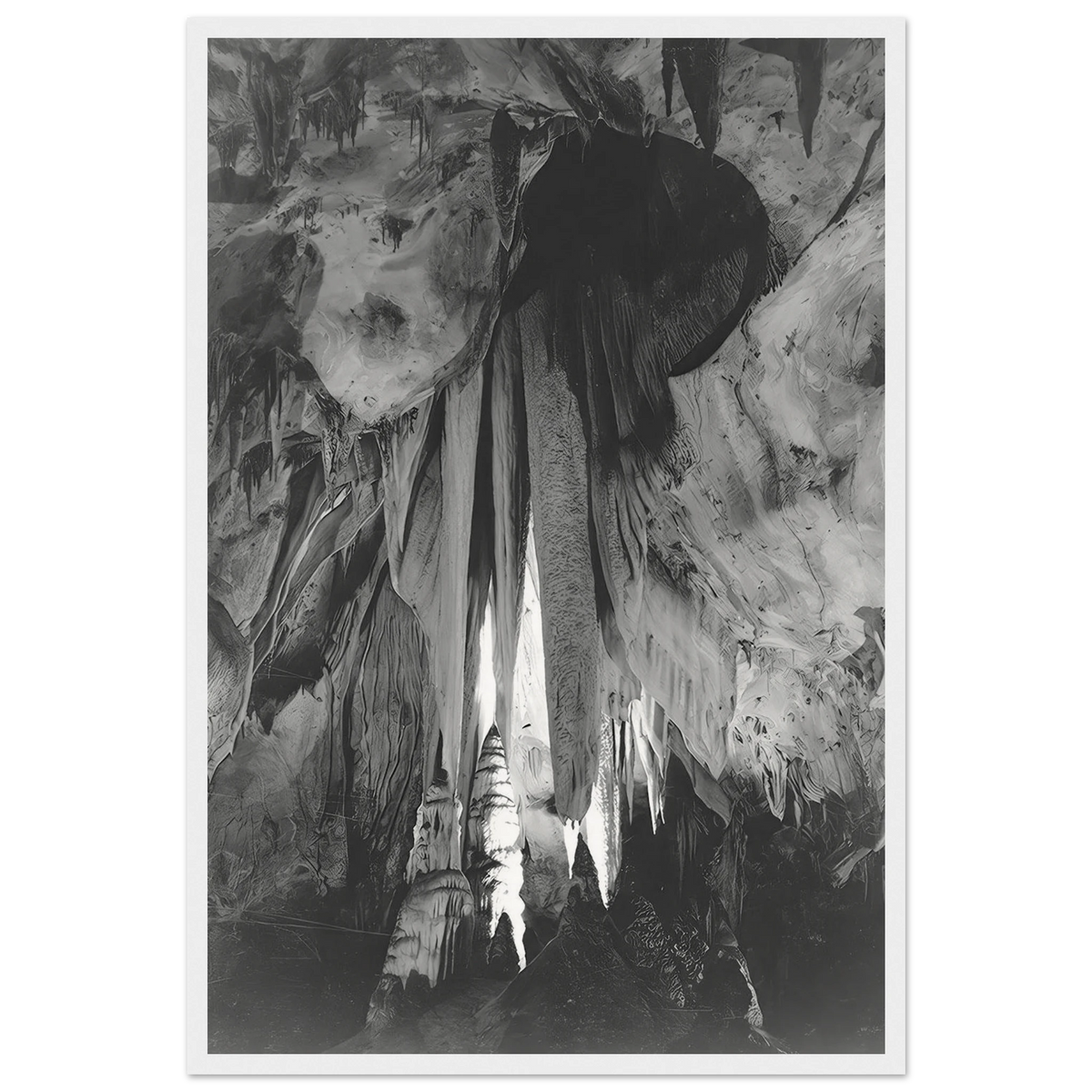 Onyx drapes in the Papoose Room, Carlsbad Caverns Framed Poster | Ansel Adams Framed Prints Wall Art | Ansel Adams Store