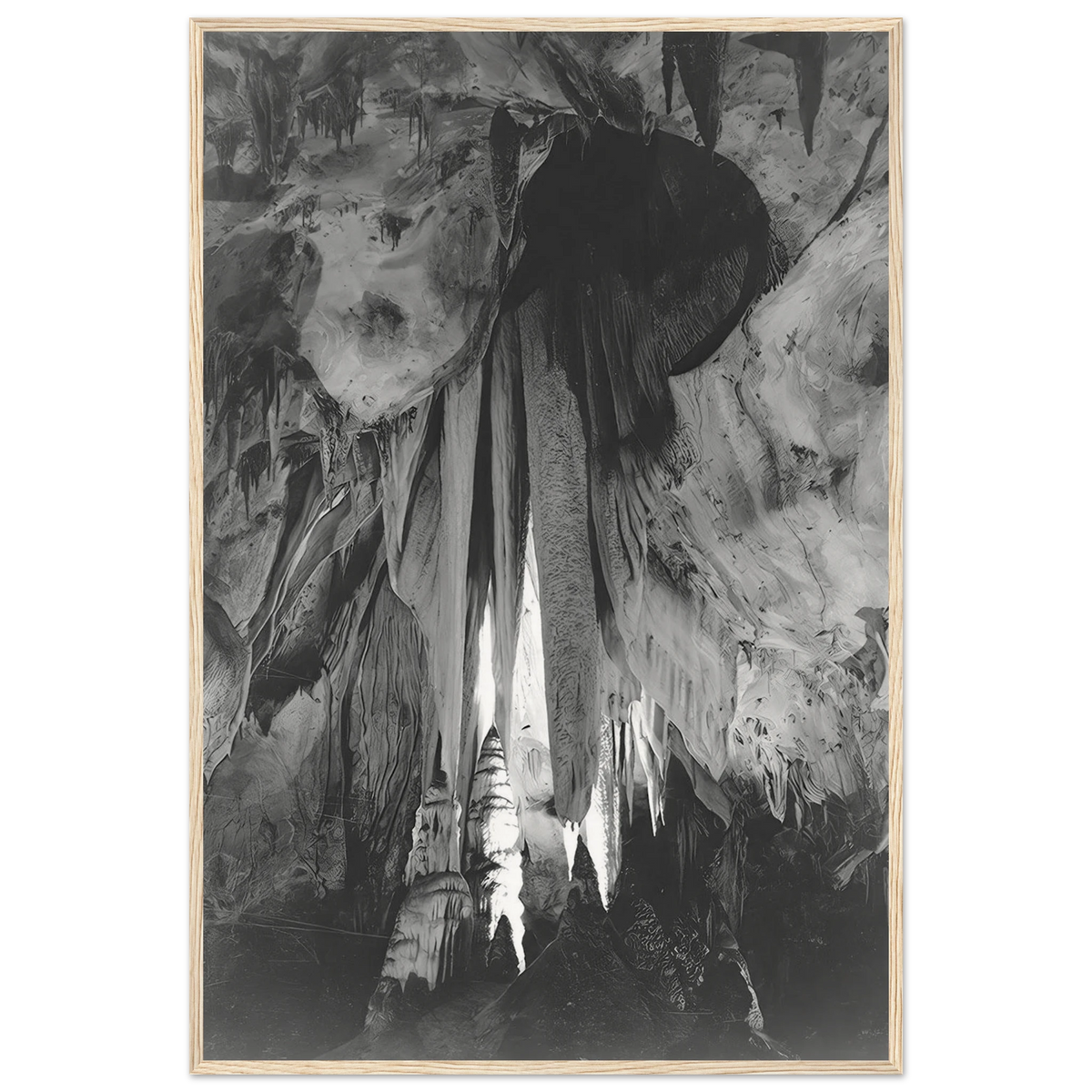 Onyx drapes in the Papoose Room, Carlsbad Caverns Framed Poster | Ansel Adams Framed Prints Wall Art | Ansel Adams Store