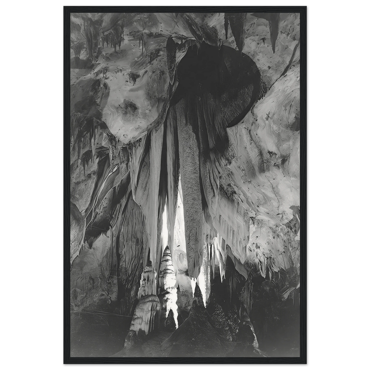 Onyx drapes in the Papoose Room, Carlsbad Caverns Framed Poster | Ansel Adams Framed Prints Wall Art | Ansel Adams Store