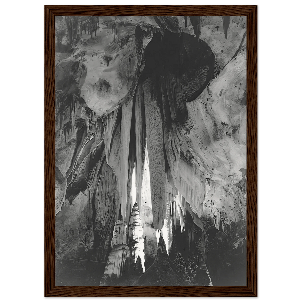 Onyx drapes in the Papoose Room, Carlsbad Caverns Framed Poster | Ansel Adams Framed Prints Wall Art | Ansel Adams Store