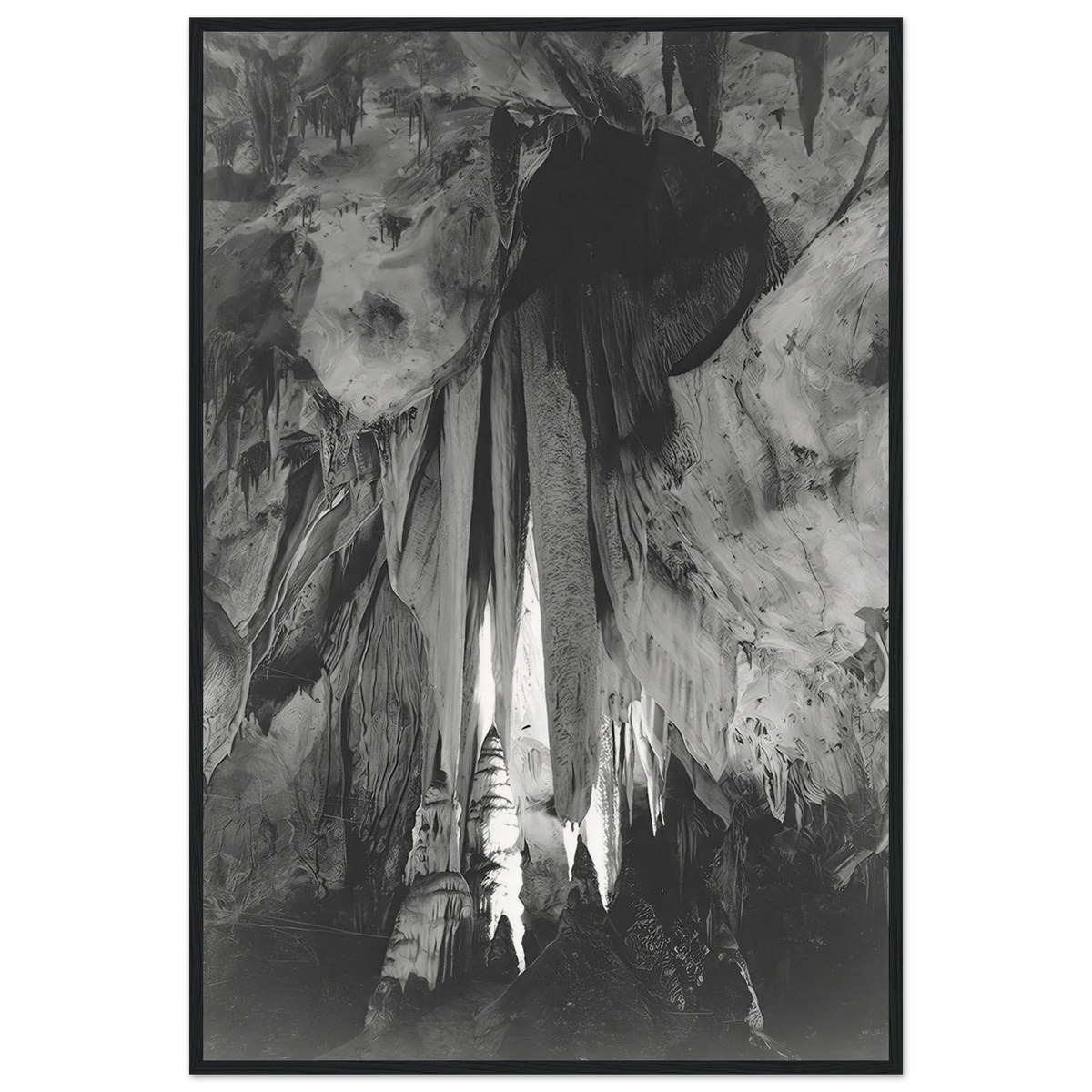Onyx drapes in the Papoose Room, Carlsbad Caverns Framed Poster | Ansel Adams Framed Prints Wall Art | Ansel Adams Store