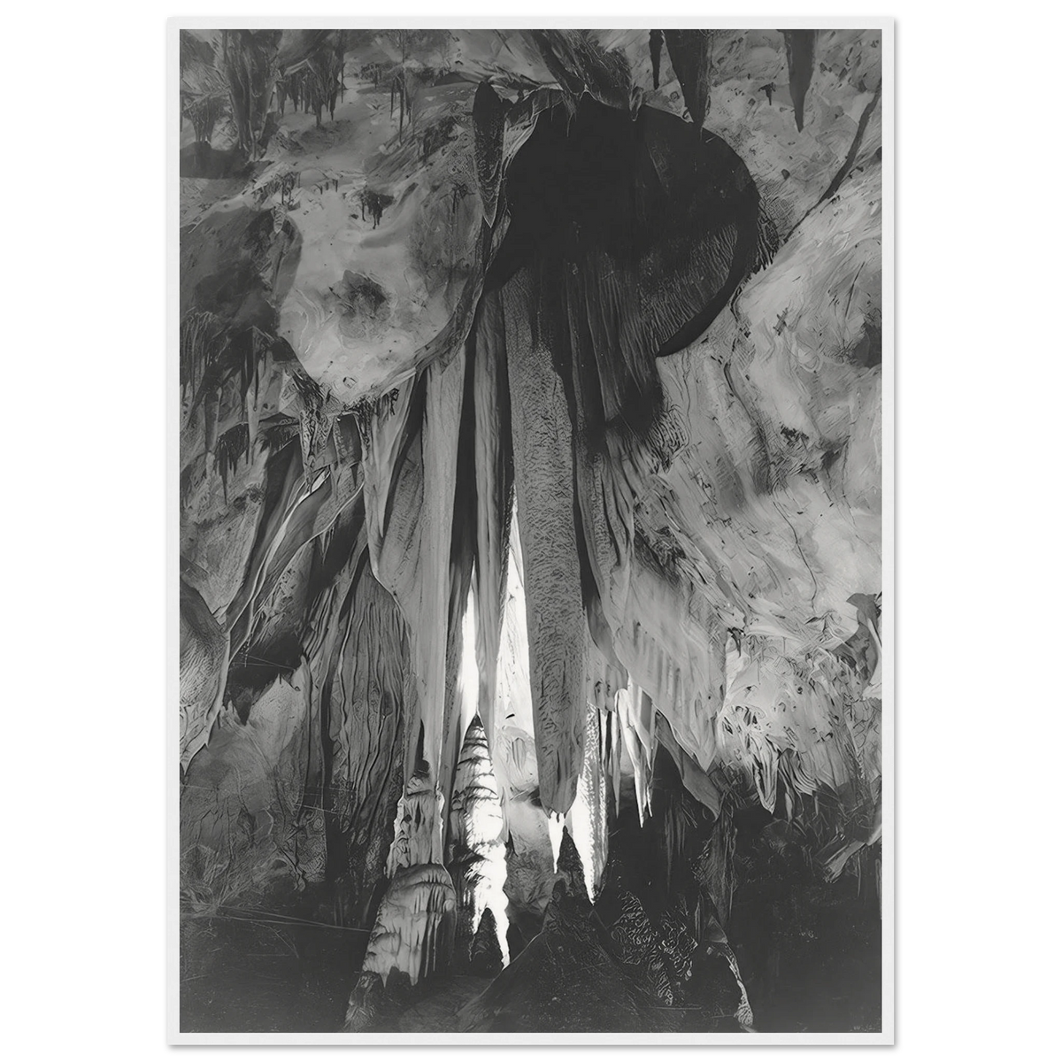 Onyx drapes in the Papoose Room, Carlsbad Caverns Framed Poster | Ansel Adams Framed Prints Wall Art | Ansel Adams Store