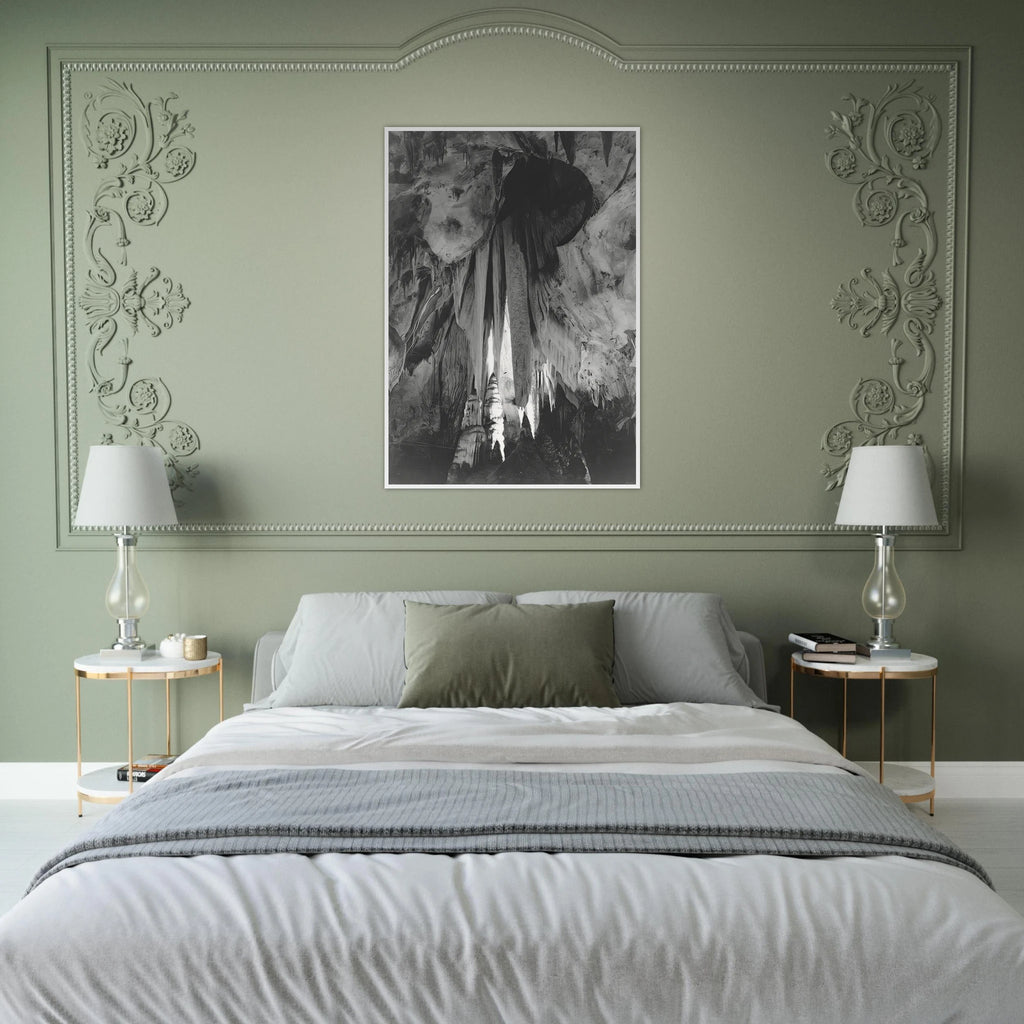 Onyx drapes in the Papoose Room, Carlsbad Caverns Framed Poster | Ansel Adams Framed Prints Wall Art | Ansel Adams Store