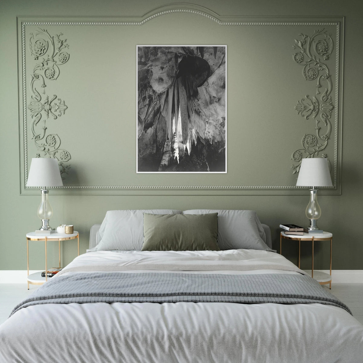 Onyx drapes in the Papoose Room, Carlsbad Caverns Framed Poster | Ansel Adams Framed Prints Wall Art | Ansel Adams Store
