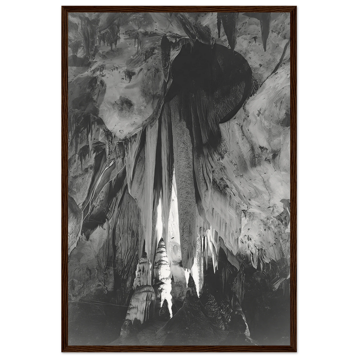 Onyx drapes in the Papoose Room, Carlsbad Caverns Framed Poster | Ansel Adams Framed Prints Wall Art | Ansel Adams Store