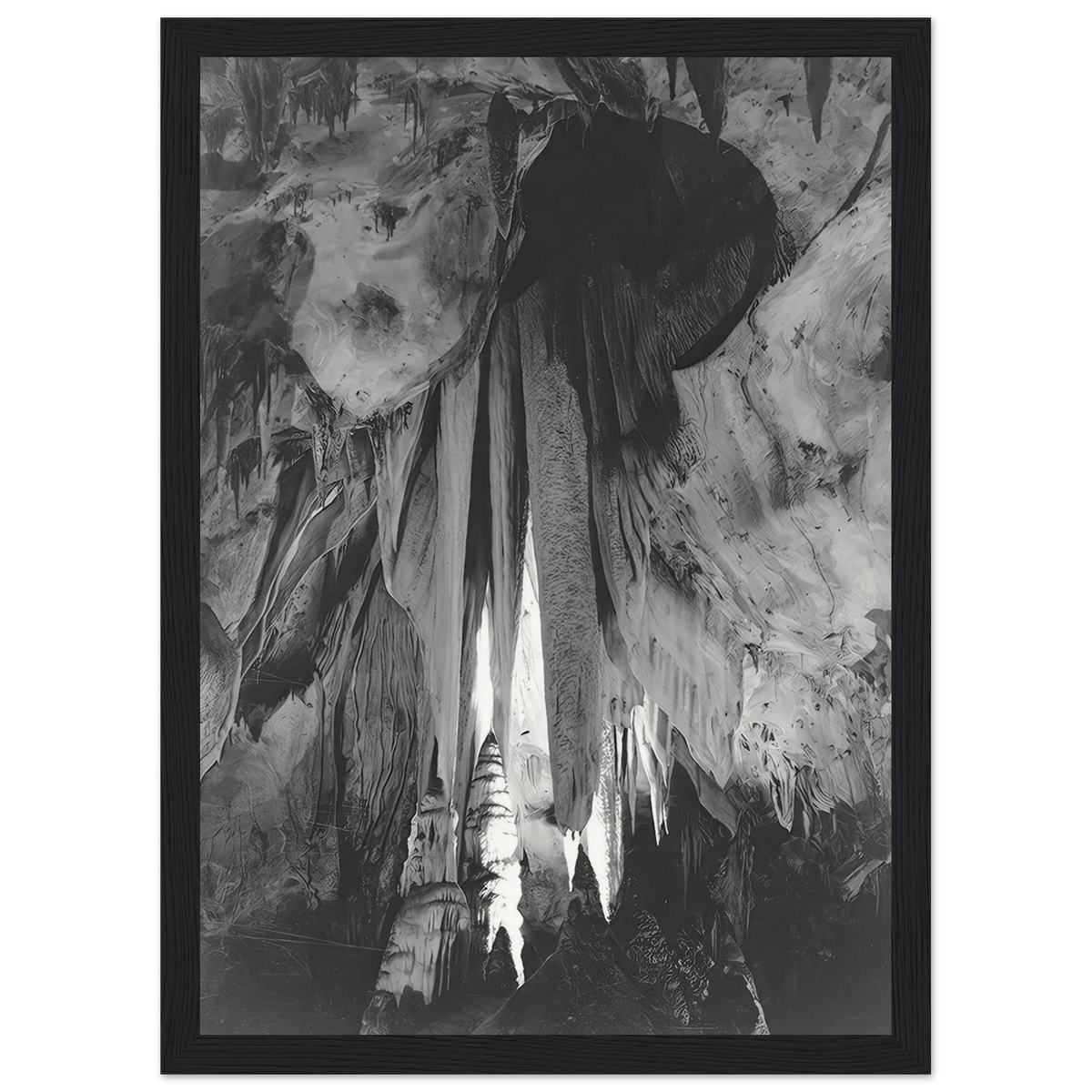 Onyx drapes in the Papoose Room, Carlsbad Caverns Framed Poster | Ansel Adams Framed Prints Wall Art | Ansel Adams Store