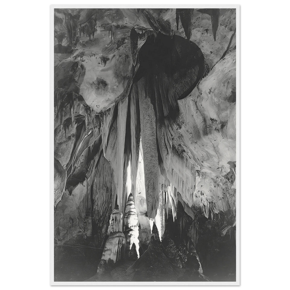 Onyx drapes in the Papoose Room, Carlsbad Caverns Framed Poster | Ansel Adams Framed Prints Wall Art | Ansel Adams Store
