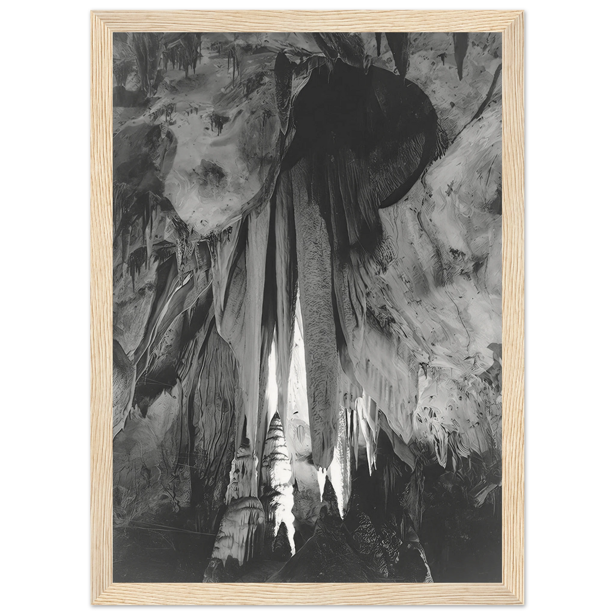 Onyx drapes in the Papoose Room, Carlsbad Caverns Framed Poster | Ansel Adams Framed Prints Wall Art | Ansel Adams Store