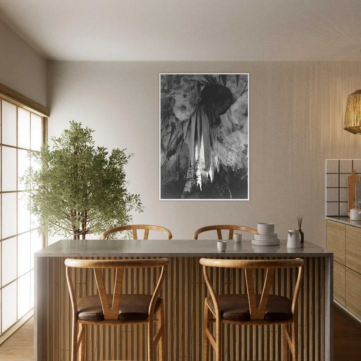 Onyx drapes in the Papoose Room, Carlsbad Caverns Framed Poster | Ansel Adams Framed Prints Wall Art | Ansel Adams Store