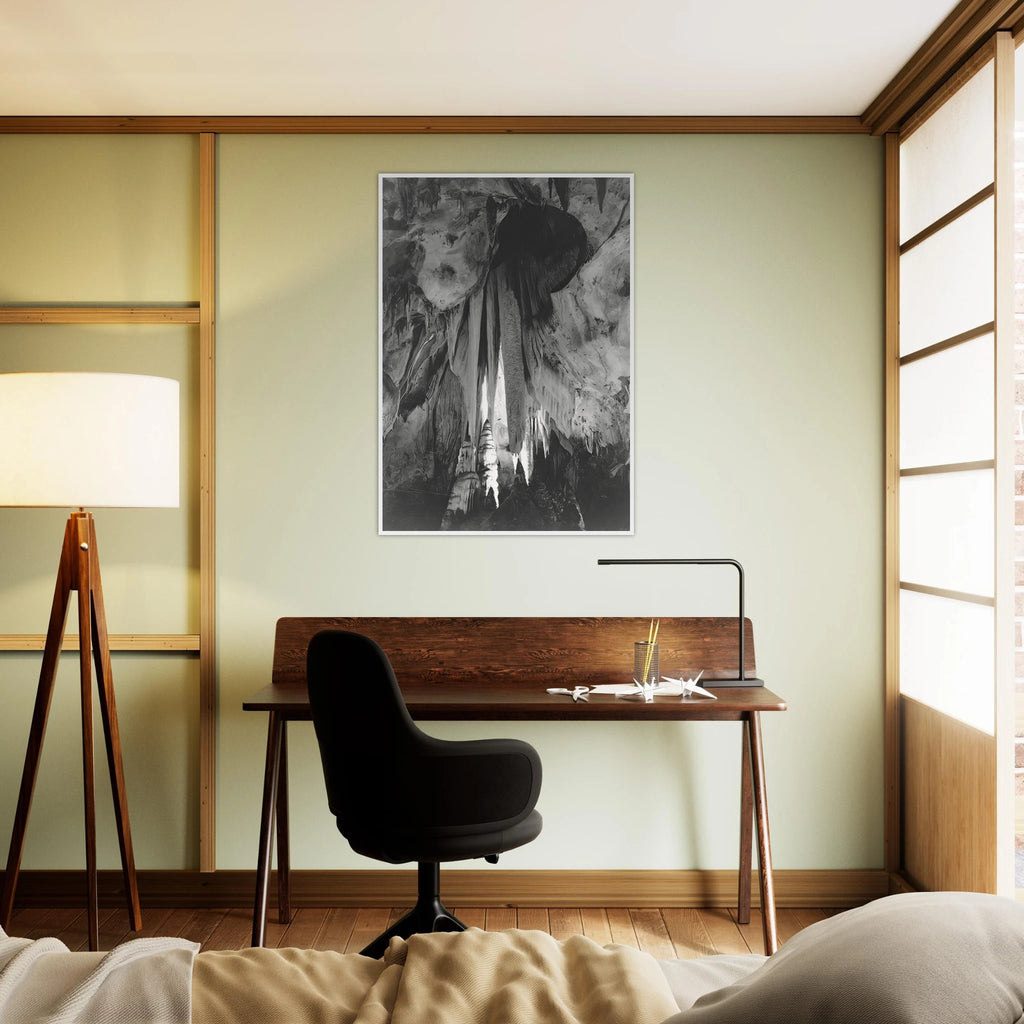 Onyx drapes in the Papoose Room, Carlsbad Caverns Framed Poster | Ansel Adams Framed Prints Wall Art | Ansel Adams Store