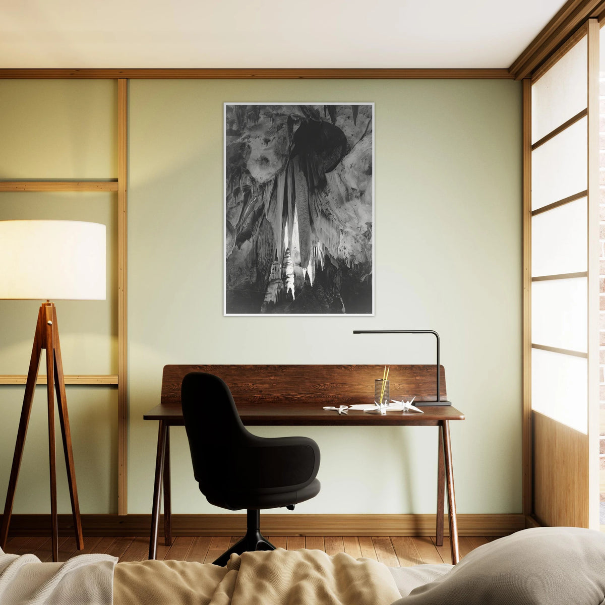 Onyx drapes in the Papoose Room, Carlsbad Caverns Framed Poster | Ansel Adams Framed Prints Wall Art | Ansel Adams Store