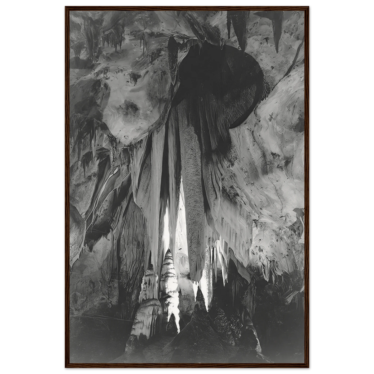 Onyx drapes in the Papoose Room, Carlsbad Caverns Framed Poster | Ansel Adams Framed Prints Wall Art | Ansel Adams Store